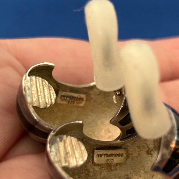 Vintage Tiffany & Co 925 Silver Black Blue Enamel Shrimp Omega Earrings - Picture 9 of 14